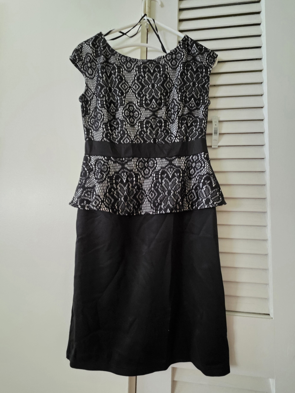 Aa Studio Black and White Lace Peplum Midi Dress